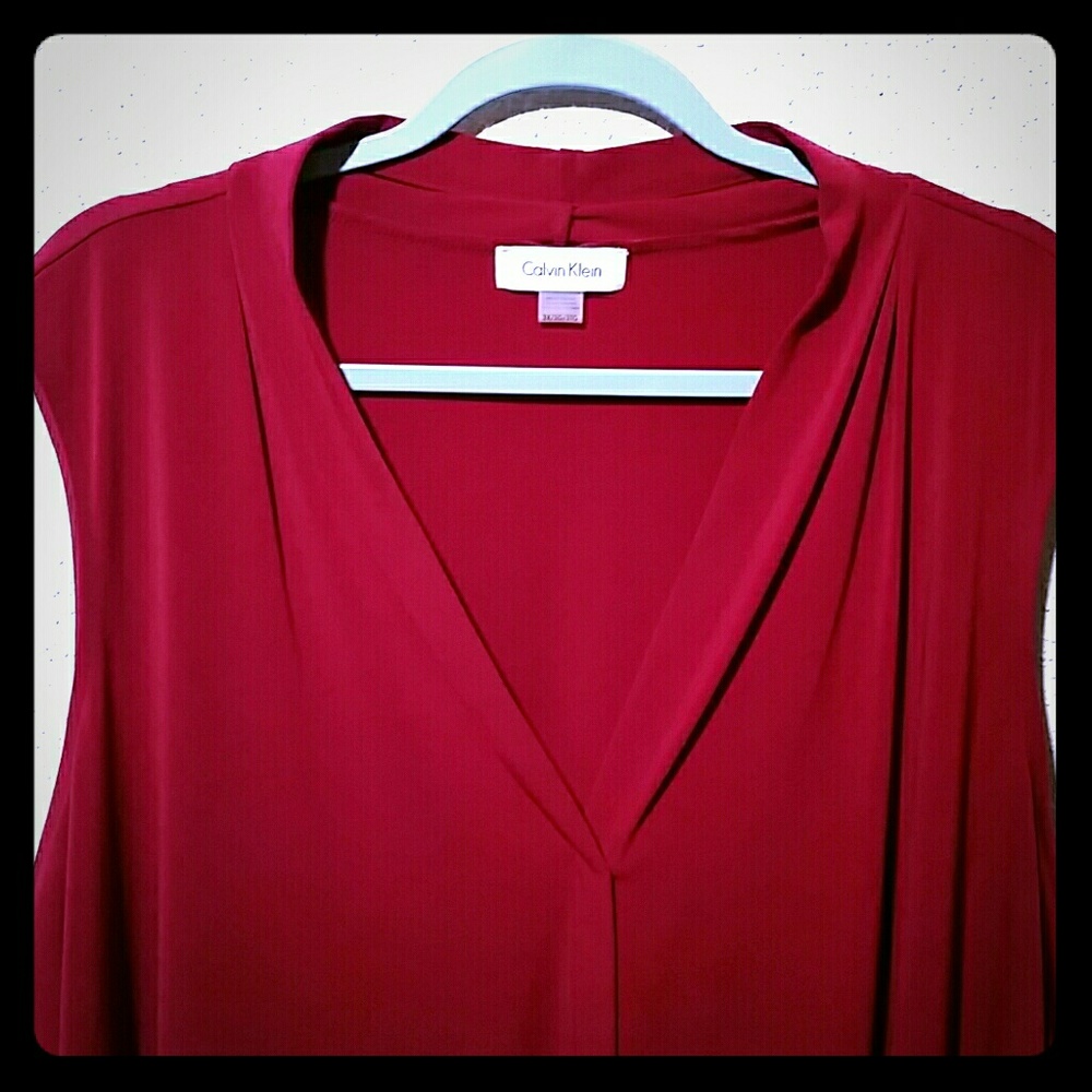 Crimson red sleeveless work blouse,  amazing!